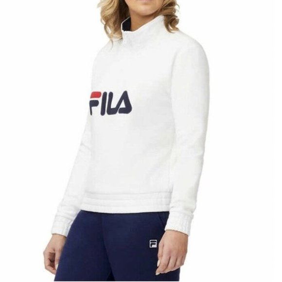 FILA Ladies' 1/4 Zip Pullover Long-Sleeve White Sweater Logo Design - Picture 2 of 6